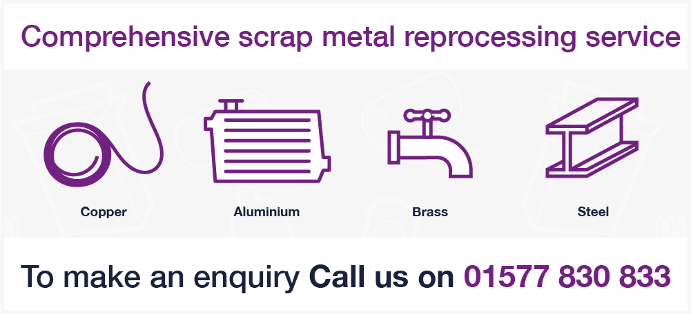 inn Group scrap metal services graphic with purple image outlines on a white background
